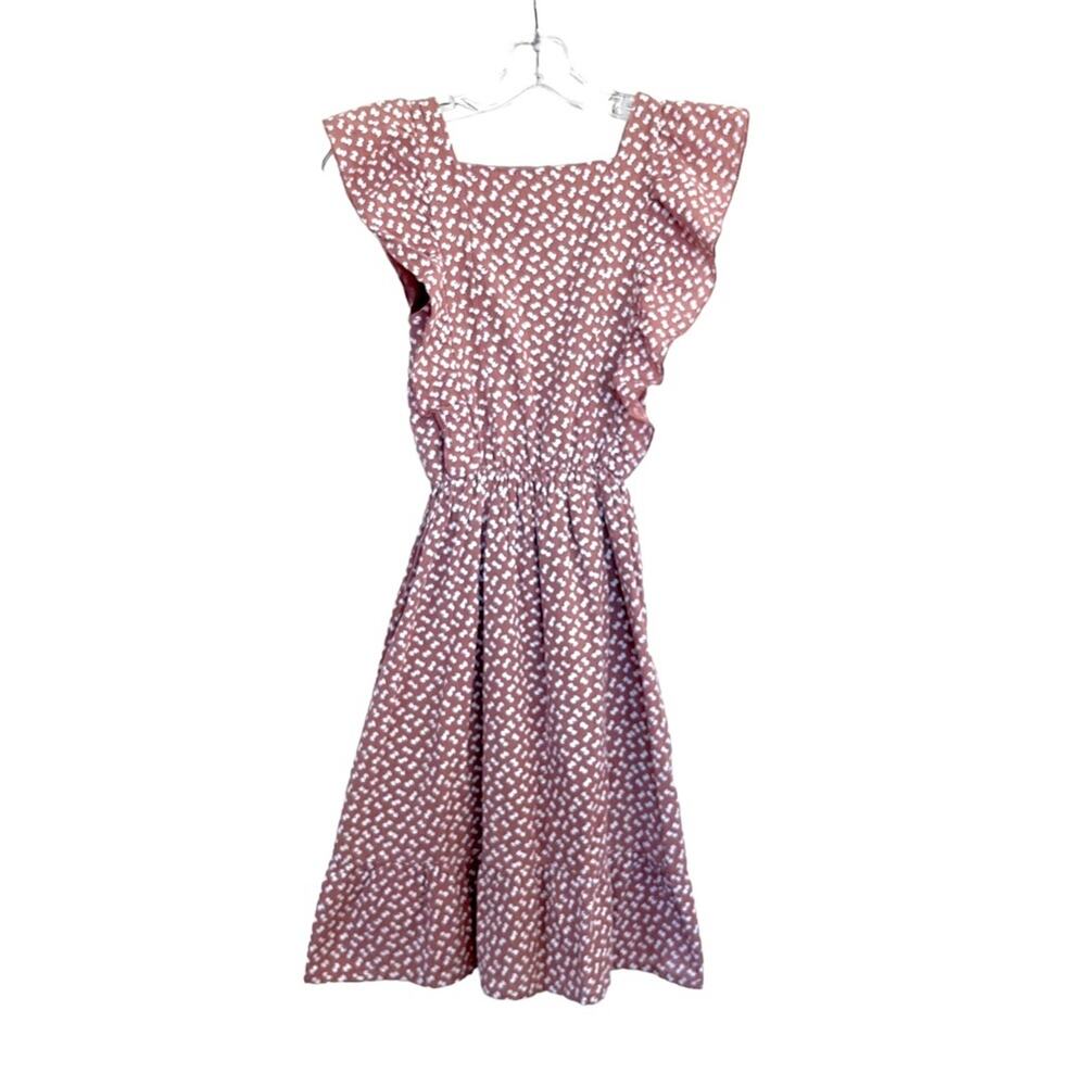 Buho girls ditzy print light brown sleeveless flutter dress size 14